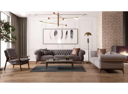 Grau Wunnzëmmer Couch Garnitur Luxus 4-Sëtzer Designer 3-Sëtzer Edelen Fauteuil