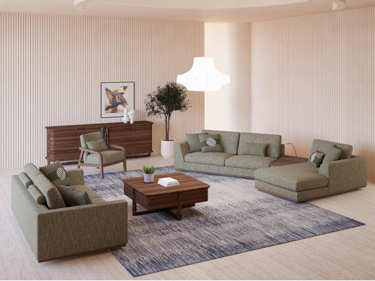 Komplett Sofagarnitur 3tlg Zwésëtzer Sofa Relax Ecksofa L-Form Modern Fautteuil