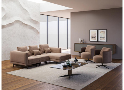 Sofa Garnitur Luxus Miwwelen Sofa L-Form 2x Fotell gepolstert Miwwelen Nei Dësch.