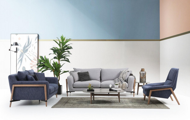 Komplett Canapé-Set Sofaset Sofa 321 Sëtzer Stoff Set Blo