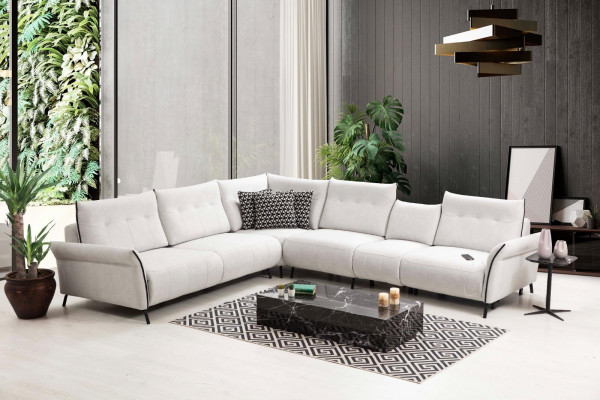 Wäiss Ecksofa L-Form Wunnzëmmer Polster Textil Sofa Couch Modern Miwwelen