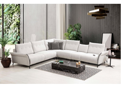 Wäiss Ecksofa L-Form Wunnzëmmer Polster Textil Sofa Couch Modern Miwwelen