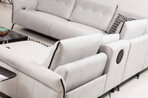 Wäiss Ecksofa L-Form Wunnzëmmer Polster Textil Sofa Couch Modern Miwwelen
