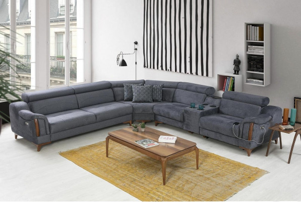 Grou Ecksofa Wunnzëmmer Luxus Sofa L-Form Modern Design Miwwelen Textil