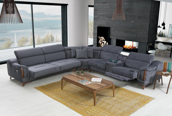 Grou Ecksofa Wunnzëmmer Luxus Sofa L-Form Modern Design Miwwelen Textil