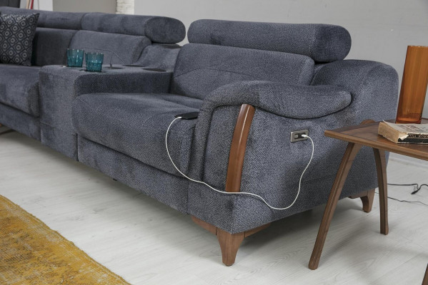 Grou Ecksofa Wunnzëmmer Luxus Sofa L-Form Modern Design Miwwelen Textil