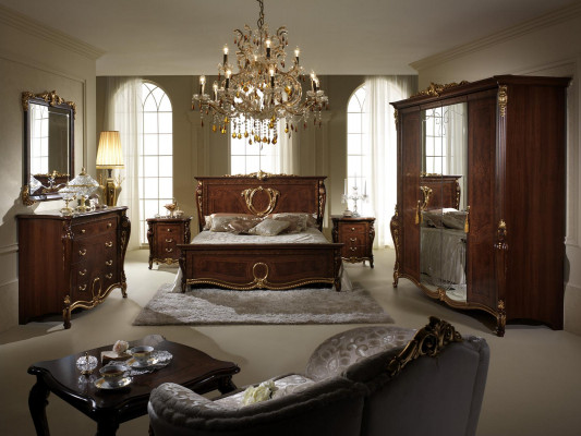 Schlofzëmmer Set 6 Stéck. Design Luxus Miwwelen Bett Nuetssschaf Kommode Arredoclassic