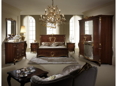 Schlofzëmmer Set 6 Stéck. Design Luxus Miwwelen Bett Nuetssschaf Kommode Arredoclassic