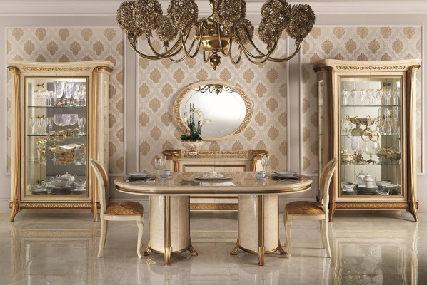 Iessdësch Dësch Miwwel Kommode Vitrin Set 5-tlg. Grupp Design Iesszëmmer Garnitur