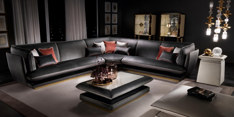 Sofa Couch Luxus Ecksofa Miwwelen Wunnzëmmer Polster Design Textil arredoclassic