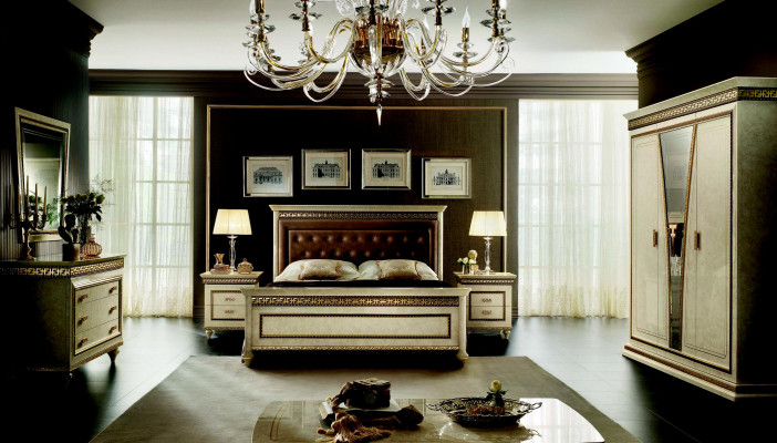 Schlofzëmmer Design Sets Komplett Bett Kommode Nuetsdësch 6-Stéck Miwwelen Set
