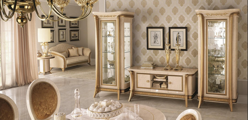 Wunnzëimmermiwwel Set Wunnzëimmer Sideboard 2x Vitrinn 3-dgj. Wunnmauer arredoclassic