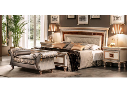 Luxus Schlofzëmmer Set 4tlg. Bett + 2x Nuetsdësch + Chaiselongue Design Leiesëtz