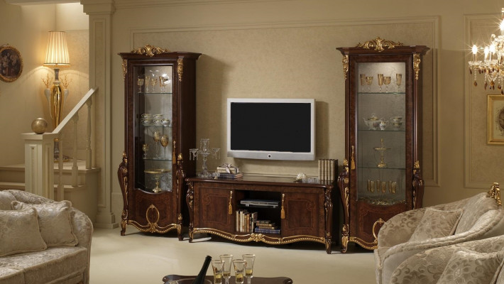 Wunnwand Barock Stil Wunnzëmmer Vitrin Sideboard RTV Regal Wunnwänn Schaf