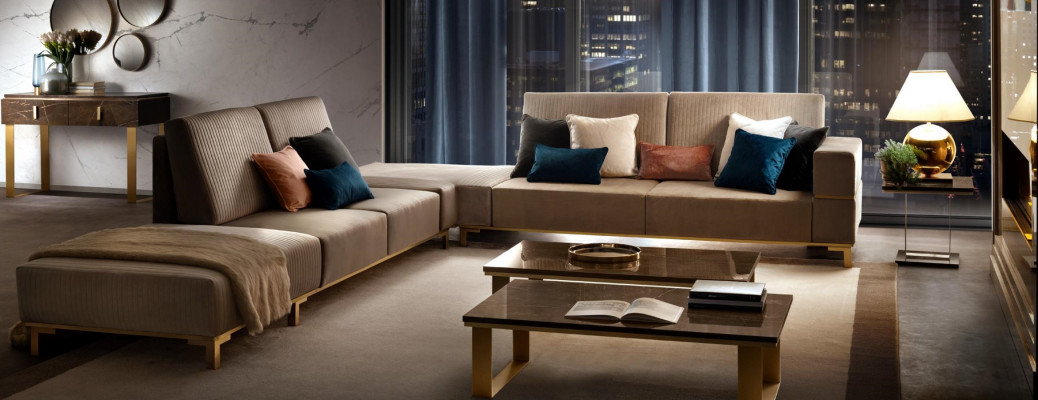 Luxus Miwwelen Eckcouch L Form Canapé Design Polster Textil Sofas Holz Garnitur