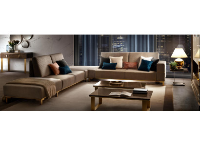 Luxus Miwwelen Eckcouch L Form Canapé Design Polster Textil Sofas Holz Garnitur