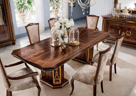 Miwwelen Dësch + 6x Stull Sets Iesszëmmer Garnitur Holz Komplett Barock