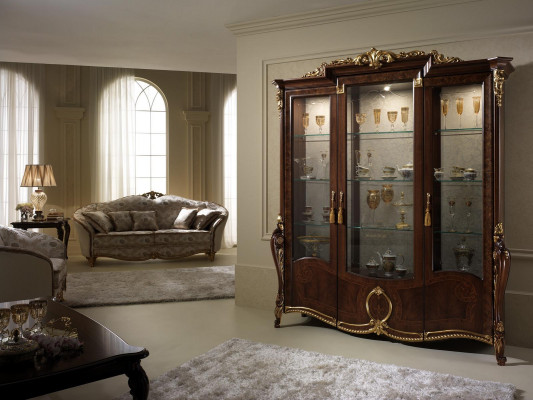 XXL Vitrin Glas Wandsschaf Vitrinnen Regal Barock Rokoko Stil Jugendstil