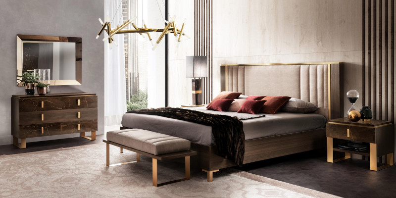 Schlofzëmmer Set 5tlg. Design Modern Luxus Miwwelen Neit Bett Nuetsdësch Kommode