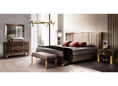 Schlofzëmmer Set 5tlg. Design Modern Luxus Miwwelen Neit Bett Nuetsdësch Kommode