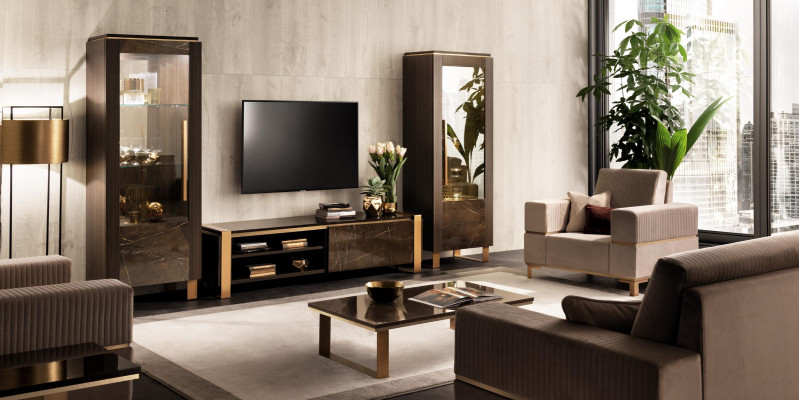 Wunnwand TV Lowboard Elegante Vitrinn Wunnzëmmer Design Klassesch 3tlg.