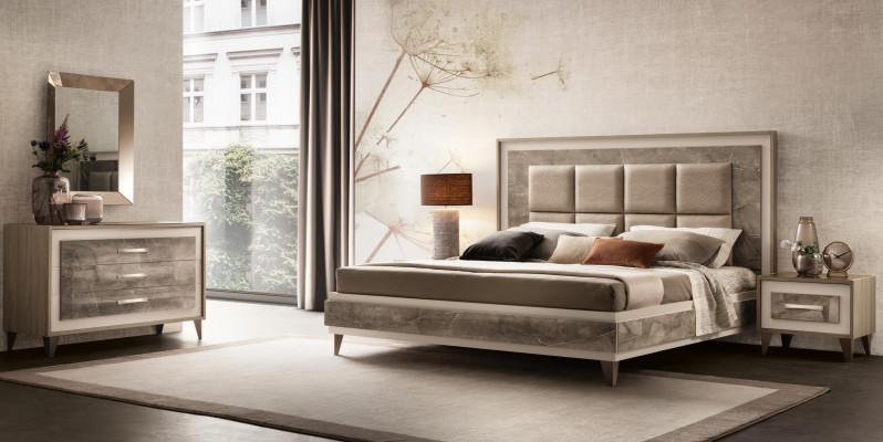 Modern Schlofzëmmer Set Bett Nuetsdësch Kommode Spigel Neit 4tlg. arredoclassic
