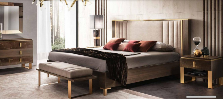 Modern Schlofzëmmer Set Bett Nuetsdësch Hocker 4tlg. Garnitur Grupp