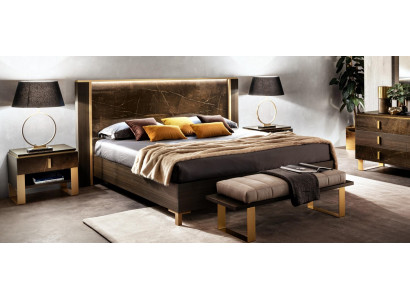 Design-Schlofzëmmer 3-teileger Set: Lieder-Bett + 2x Nopeschdëscher, Klassesch Luxus-Betten-Set