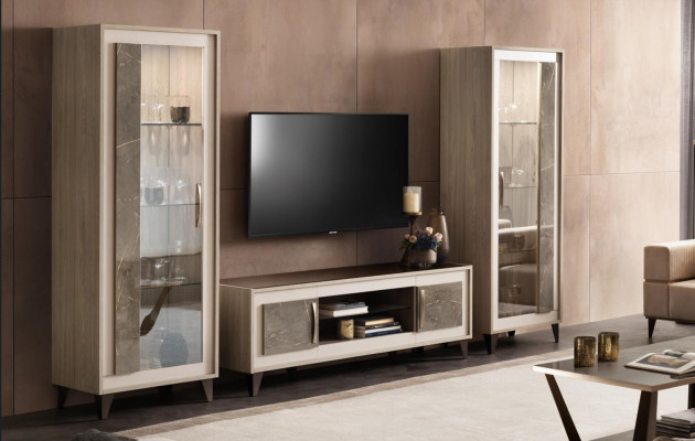 Design Wunnwand Sideboard 2x Schaf RTV Lowboard Anrichte 3-deelegt Set Vitrinn