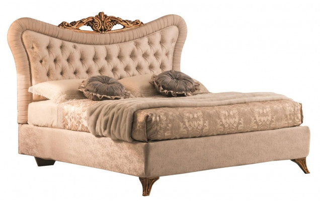Betten Chesterfield Design Duebelbett Miwwelen Polster Textil Beige 180x200 Bett