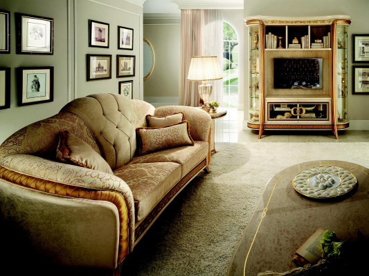 Edelt Designer Sofa Couch 2 Sëtzer Polster Sofas Textil Jugendstil arredoclassic™