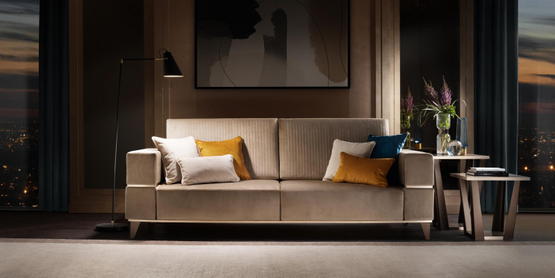 Canapé 3-Sëtz Sofa Modern Luxus Polster Sëtz Sofa Textil Beige arredoclassic