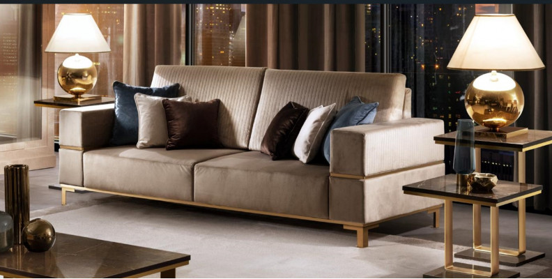 Sofa Drësëtzeger Klassesch Canapé Polster 3 Sëtz Textil Canapéë Stoff Nei