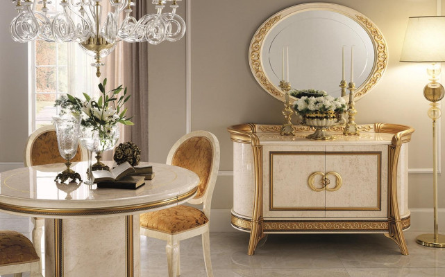 Méiwel Stil Barock 2tlg Set Kommode mat Spigel Luxus Holz Italienesch Méiwel Nei