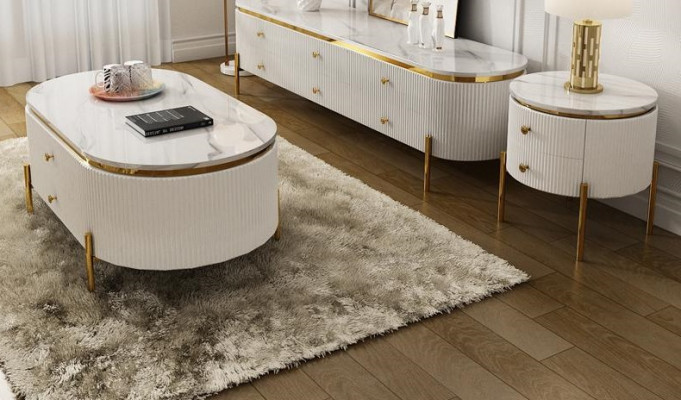 Wunnzëmmerschief Set Designer Wunnzëmmer Säitenschaf Dësch Kolchenttesch Beisäzttefant 3tlg.