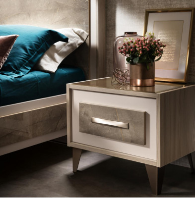 Bett 2x Nuetsdësch 3-delige Schlofzëmmer Set Miwwelen Modern Luxus Better arredoclassic