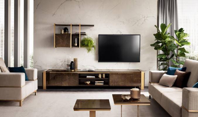 Regal Wohnwand RTV TV Sideboard Vitrine Schaf Wohnzimmer Regal Arredoclassic