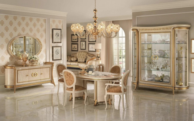 Iesszëmmer Wunnzëmmer Klassesch Beige arredoclassic Iessdësch Design Dësch Holz