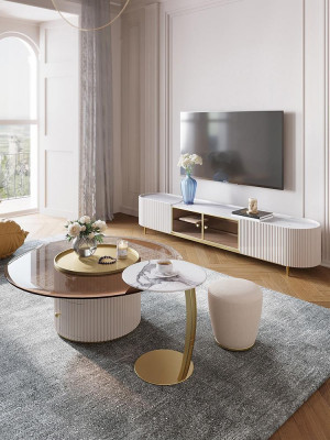 Couchtisch Sideboard zwee Stéck Led Wunnzëmmer Beluecht Miwwelen Dësch