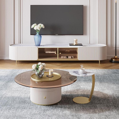 Couchtisch Sideboard zwee Stéck Led Wunnzëmmer Beluecht Miwwelen Dësch