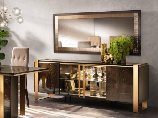 Buffet Anrichte Kommode Spigel Eechte Handaarbecht Holz Regal Regaler 2tlg