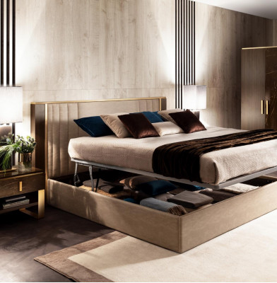 Designer Holz Bett, Schlafzimmer, Edelt Polsters, Miwwel, Duebel Better arredoclassic