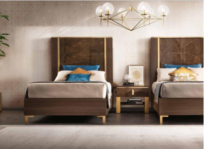 2x Bett + Nuetsdësch 3 tlg. Schlofzëmmer Set Designer Luxus Schlofzëmmer