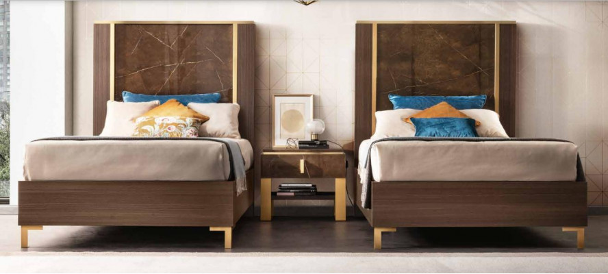 2x Bett + Nuetsdësch 3 tlg. Schlofzëmmer Set Designer Luxus Schlofzëmmer