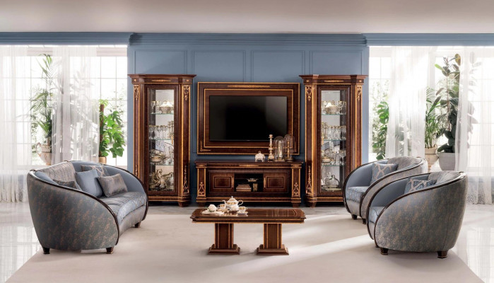 TV-Mauerpaneelverkleedung Holz Barock Luxus RTV Wunnzëmmermauer Fernsehmiwwel
