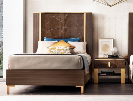 Bett, Nuetsdësch, Schlofzëmmer, Polsterbett, Klassesch Designer Miwwelen, arredoclassic