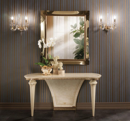 Miwwelen Stil Barock Konsolendësch Spigel Holz Italienesch Dëscher Grupp 2tlg Set