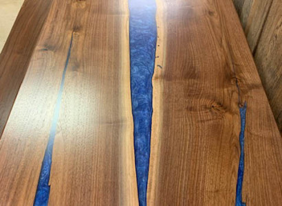 Waasserfall Dësch Epoxidharz Iessdësch Epoxy Dëscher Echt Holz Massiv Miwwelen