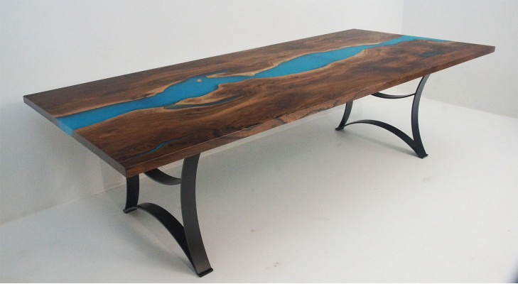 Iessdësch Dëscher Epoxy Harz echt Holz massiiv Miwwelen Epoxy Dësch Waasserfall nei