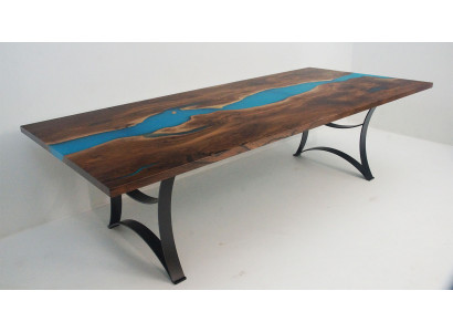 Iessdësch Dëscher Epoxy Harz echt Holz massiiv Miwwelen Epoxy Dësch Waasserfall nei